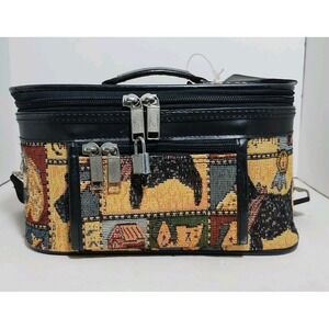 Vintage Tapestry Faithful Companion Toiletry Makeup Bag‎ Case With Lock & 2 Keys
